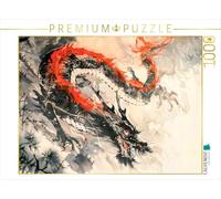 Puzzle · Dragon Chinois en Noir et Rouge, dans Le Style Traditionnel | China Ink · Un puissant dragon chinois apparaît dans une… · 1000 pièces · Format assemblé 64 × 48 cm · CALVENDO Puzzle