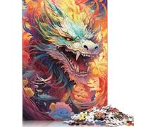 Puzzle Dragon Chinois psychédélique coloré, 5 Images Personnalisables, Puzzle en Carton 100% recyclé pour Adultes, Cadeau Unique, 1000 pièces (38 x 26 cm)