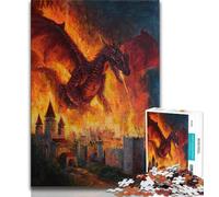 Puzzle Dragon de Feu pour Adultes 1000 Puzzles, Jeu Familial Anti-Stress Défi Difficile Cadeaux Secrets du Père Noël 38x26cm
