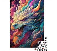 Puzzle Dragon de Feu Psychédélique Coloré Puzzle Rectangulaire en Carton 100% Recyclé pour Adultes Enfants Cadeau de Noël 1000 pièces (38x26cm)