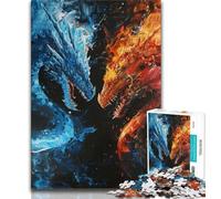 Puzzle Dragon de Glace et de Feu 1000 Pièces pour Adolescents Jeu de Famille Anti-Stress Défi Difficile Cadeaux du Père Noël Secret 38x26cm