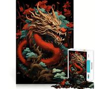 Puzzle Dragon en Bois Rouge 1000 Pièces pour Adolescents Jeu de Logique et de Sensation Passe-Temps Calme Bords Lisse Cadeau de Qualité (38x52cm)