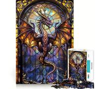Puzzle Dragon en Verre d'Église Violet, 1000 Pièces, pour Adolescents, Stimulation Cérébrale, Joie Familiale, Bordure Parfaite, Cadeau Souvenir (38x26cm)