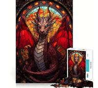 Puzzle Dragon en Vitrail 1000 Pièces Adultes Cadeau Renforcer Les Souvenirs Sérénité Qualité Idéal pour Les fêtes de Fin d'année 38x52cm
