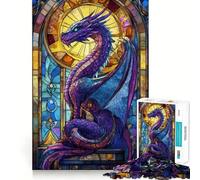 Puzzle Dragon en Vitrail 1000 Pièces Adultes Cadeau Renforcer Les Souvenirs Sérénité Qualité Idéal pour Les fêtes de Fin d'année 38x52cm