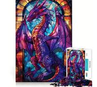 Puzzle Dragon en Vitrail 1000 Pièces pour Adolescents Jeu Cognitif et Silencieux Bordure Premium Cadeau de Noël 38x52cm