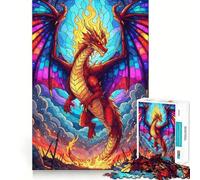 Puzzle Dragon en vitrail avec Flammes 1000 pièces pour Adolescents Jeu de logique Stimulant Activité à la Maison Bords Transparents Cadeau précieux 50x75cm
