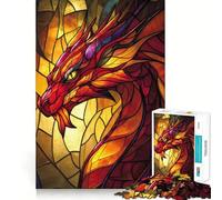 Puzzle Dragon en Vitrail pour Adultes 1000 Pièces Jeu de Réflexion Stimulant Le Cerveau Amusant et Silencieux Décoration Murale aux Découpes Précises 38x26cm