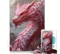Puzzle Dragon Fleur Rose pour Adolescents 1000 Pièces Wise Think Toy Loisirs Amusants Décoration Murale Découpée Claire (50x75cm)