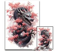 Puzzle Dragon Japonais en Fleurs 1000 Pièces Puzzles en Bois pour Adultes pour Vacances Anniversaires et Soirées de Jeux en Famille 1000 PCS (75x50cm)