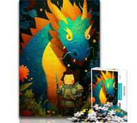 Puzzle Dragon Knight 1000 pièces pour Adolescents, Anti-Stress, Vacances à la Maison, Tue Le Temps avec Affiche Assortie et Feuille de Questions 50x75cm