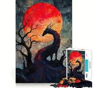 Puzzle Dragon Lune de Sang en Tissu 1000 Pièces pour Adolescents Jeu de Réflexion et de Détente Design Amusant Cadeau Parfait 38x26cm