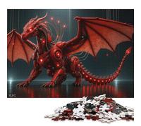 Puzzle Dragon Mécanique Rouge avec Lumières Lumineuses pour Adultes - Puzzle en Bois - 500 Pièces (52x38cm)