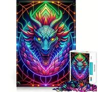 Puzzle Dragon Néon en Vitrail 1000 Pièces pour Adultes Jeu de Logique Mentale Paisible et Amusant Découpe Ferme Cadeau Précieux 50x75cm