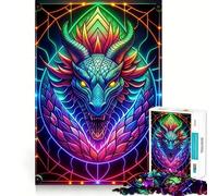 Puzzle Dragon Néon en Vitrail pour Adolescents 1000 Pièces Jeu de Logique Passe-Temps à la Maison Découpe Précise Cadeau de Fête 38x52cm