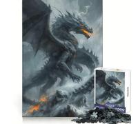 Puzzle Dragon Noir dans la Tempête 1000 Pièces pour Adolescents Développement de la Mémoire Cognitive Passe-Temps Tranquille Découpe Précise Joyeux Noël (38x26cm)
