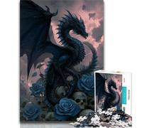 Puzzle Dragon Noir pour Adultes, 1 000 pièces, Jeu éducatif, Jouet, décoration Murale, Cadeaux Uniques pour Anniversaire et Noël (38x26cm)