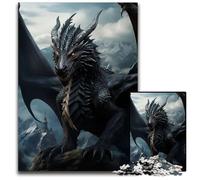 Puzzle Dragon Noir Yeux Rouges 14 1000 Pièces Puzzle Impossible pour Adultes Activité Familiale Cassetête Décoration Maison Cadeau de Vacances 1000 PCS (38x26cm)