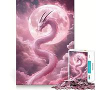 Puzzle Dragon Rose avec Lune et Nuages 1000 Pièces pour Adultes Jeu de Développement Cognitif Collection d'Images Amusante à Assembler (38x26cm)