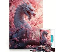 Puzzle Dragon Sakura Blanc pour Adultes,1000 pièces,Jeu de Concentration,découpe de précision,Bords Lisses,défi Amusant pour Passer Le Temps (38x52cm)