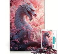 Puzzle Dragon Sakura Blanc pour Adultes,1000 pièces,Jeu de mémoire et de réflexion,découpe Laser pour Un Assemblage Parfait,Cadeau Unique pour soulager Le Stress (50x75cm)
