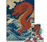 Puzzle Dragon Vague Japonaise 1000 Pièces pour Adultes et Adolescents, Soulagement du Stress, Défi Difficile, Renforcement de l'amour Entre Couples (75x50cm)
