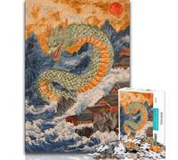 Puzzle Dragon Vague Japonaise 1000 Pièces pour Adultes Idée Cadeau Anniversaire Jeu de Famille et Loisirs (50x75cm)