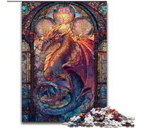 Puzzle Dragon Vitrail 1000 pièces pour Adultes, Jeu Stimulant et Jeu Familial, Cadeau d'anniversaire, décoration Murale (26x38cm)