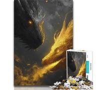 Puzzle Dragon Volant Noir et Or 1000 Pièces pour Adolescents, Jeu Éducatif, Jouet Défi, Décoration Intérieure Unique et Cadeaux 38x26cm