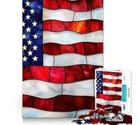 Puzzle Drapeau américain en vitrail 1000 pièces pour Adultes Stimule la mémoire, détend l'esprit, Bords précis, liste de souhaits du Père Noël 38x26cm