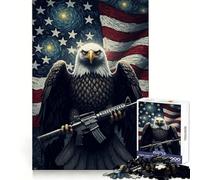 Puzzle Drapeau et Fusil Aigle américain 1000 pièces pour Adolescents, développement de la logique, évasion sereine, Assemblage serré, Cadeau de Noël (50x75cm)