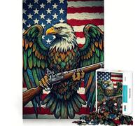 Puzzle Drapeau et mousquet Aigle américain 1000 pièces pour Adultes Jeu de mémoire Stimulant Qualité Professionnelle Activité de découpage conviviale (38x52cm)