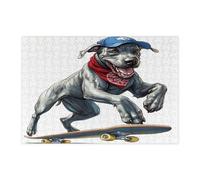 Puzzle drôle de chien dogue allemand pour adultes, 300 pièces, puzzle en bois de skateboard, sport, chiot, décoration imprimée pour divertissement créatif