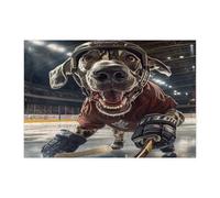 Puzzle drôle de chien dogue allemand pour adultes - 300 pièces - Puzzles en bois de sport de hockey sur glace - Décorations amusantes pour le divertissement à domicile