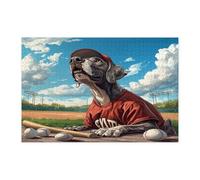 Puzzle drôle de chien dogue allemand pour adultes de 1 000 pièces, puzzle imprimé en bois avec chiot sport de baseball, décorations amusantes pour fête de divertissement