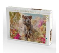 Puzzle · Dschungeltiere Wunderwelt | Ein schwarzer Panther schaut fokussiert · 1000 pièces · Format assemblé 64 × 48 cm · CALVENDO Puzzle