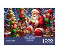 Puzzle du Père Noël Le Père Noël Assis avec Ses lutins près du Sapin de Noël. pour Adultes et Enfants à partir de 12 Ans. 52x38 cm/1000pcs.