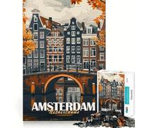 Puzzle du Pont du Canal d'Amsterdam 1000 pièces Jeu de réflexion Amusant et Stimulant pour la Concentration Technologie de découpe Laser avancée Idéal pour Les Voyages (50x75cm)