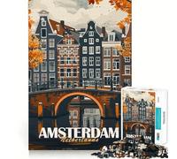 Puzzle du Pont du Canal d'Amsterdam,1000 pièces,Stimulant cognitif,pièces nettes et sans bavures,Jouet d'intérieur idéal pour Les Vacances (38x26cm)