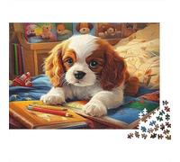 Puzzle du Soir « Chiot Cavalier King Charles » pour Adultes Jeu de réflexion Stimulant et Original représentant Un Chiot Cavalier King Charles sur Un Bureau (52 x 38 cm / 1000 pièces)