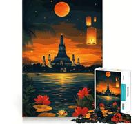 Puzzle du Temple Wat Arun au Coucher du Soleil 1000 pièces,Jeu de Concentration mentale,Design ajusté sans Espace,défi cérébral interactif pour la Maison (38x52cm)