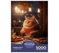 Puzzle dur pour adultes - 1000 pièces - Chat mignon mangeant un restaurant - Puzzle pour adultes - Jeu pratique - Cadeau d'anniversaire difficile - Cadeaux d'anniversaire - 52 x 38 cm - 1000 pièces