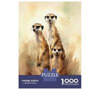 Puzzle dur pour adultes - 1000 pièces - Trois suricate - Aquarelle - Jeu pratique - Cadeau d'anniversaire difficile - Cadeaux d'anniversaire - 70 x 50 cm - 1000 pièces