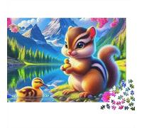 Puzzle écureuil,Montagne et lac,Rongeur,1000 pièces,Carton Lisse de qualité supérieure,idéal pour se détendre et Passer Un Moment agréable en Couple ou Entre Amis.Dimensions:38x26cm.