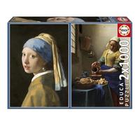 Educa - Pack de 2 Puzzles de 1000 pièces pour Adultes | La Jeune Fille de la Perle + la laitière, Johannes Vermeer. Dimensions : 48 x 68 cm. À partir de 14 Ans (20309)