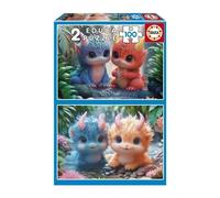 Puzzle - EDUCA - Monstres Mignons - 2 x 100 pieces - Pour enfants des 8 ans - Theme dessins animés