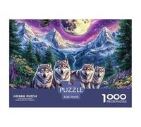 Puzzle Éducatif Anti-Stress 1000 Pièces Loups sous Lune, Meute Loups Galaxie Violette, Activité Maison Adulte Enfant 70x50cm