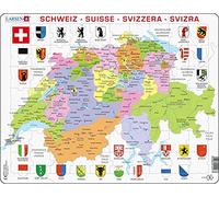 Puzzle éducatif carte de la Suisse - 70 pièces avec cadre - Apprendre la géographie et les cantons - Enfants 7-12 ans - Larsen Puzzles K43