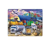 Puzzle éducatif Centre de fret Actif - Camions, Trains, Avions - 37 pièces avec Cadre - Pièces Figures Amusantes - Enfants 4-7 Ans - Larsen US44