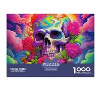 Puzzle éducatif Challenge 1000 pièces Crâne Roses Roses Arc-en-Ciel, Anti-Stress, Idée Cadeau décoration Maison Adulte, 70x50cm